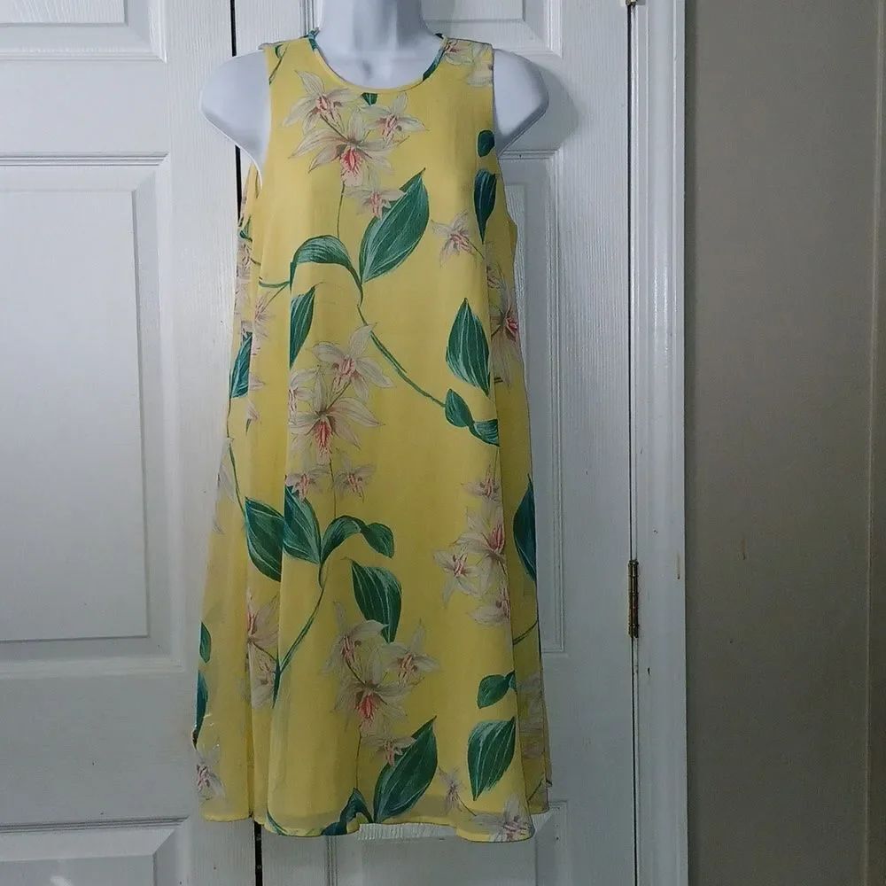 Tommy Hilfiger yellow floral print summer vacation sleeveless dress Sz 4 EUC